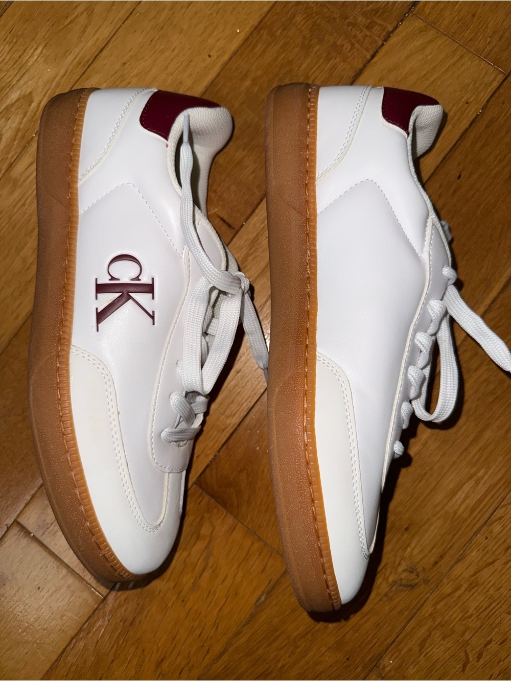 Calvin Klein White Sneakers with Burgundy Heel